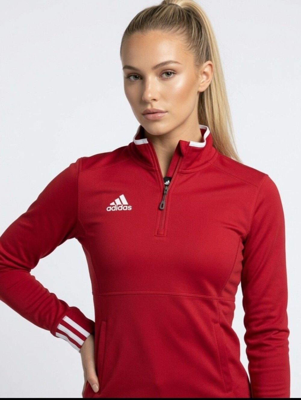 Adidas Women's Red Long-Sleeve Quarter-Zip Pullover ( Size:small)